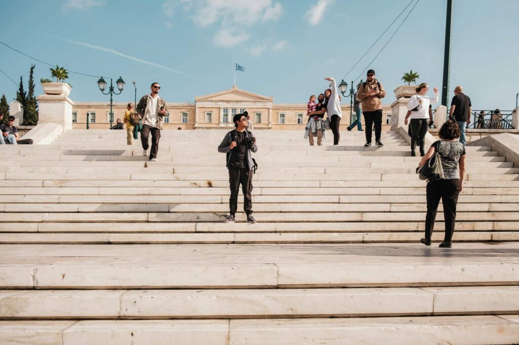 People on Panathenaic Stadium Steps, Athens, Greece