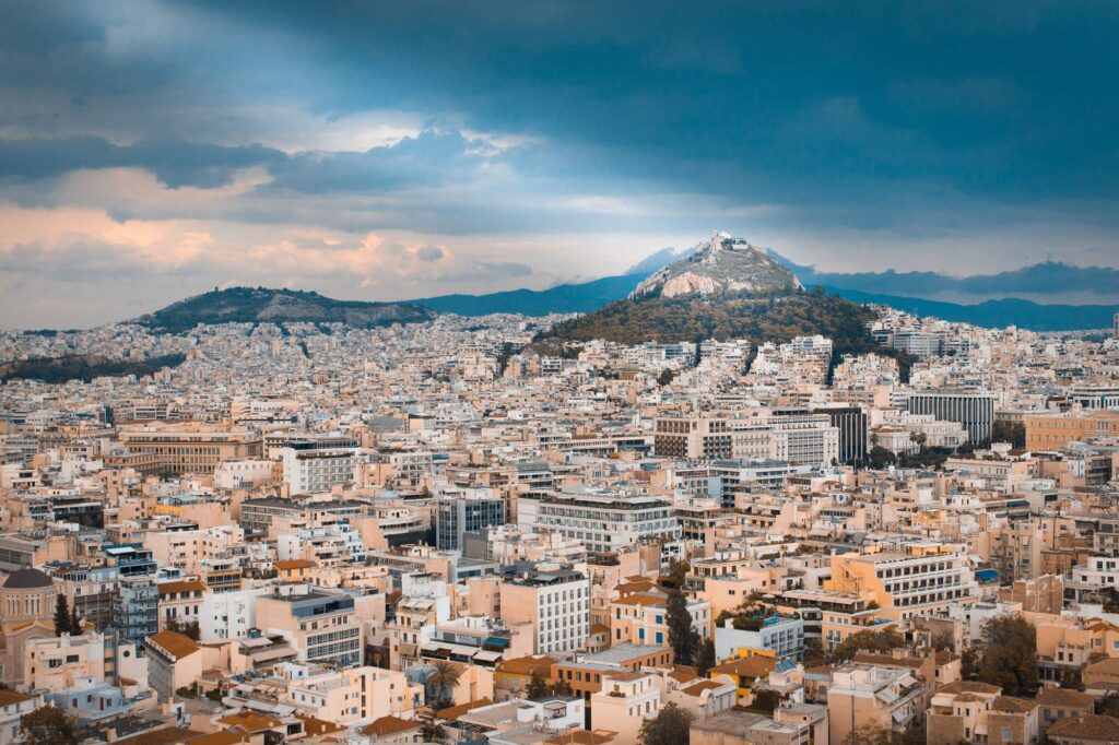 Aerial shot of Mount Lycabettus, Athens, Greece