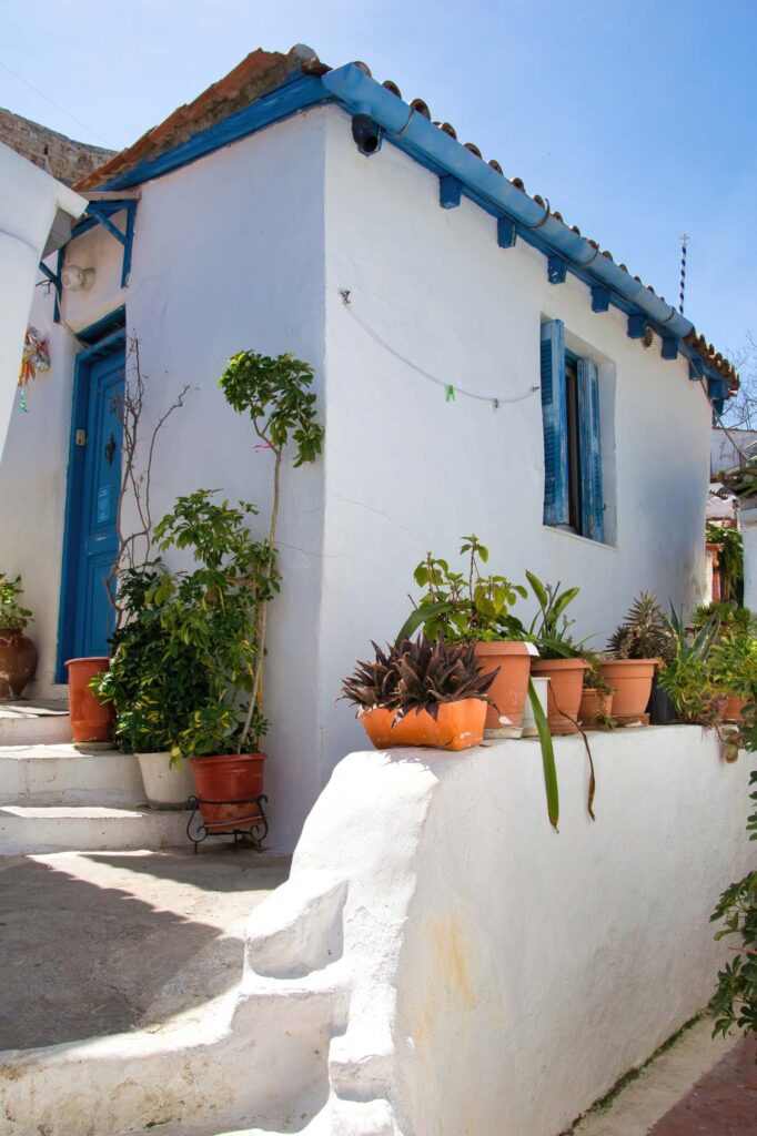 Anafiotika district, below the Acropolis, street photography, Athens, Greece.