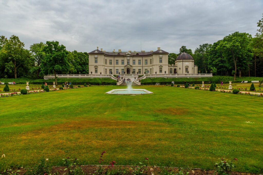 Birute Park on a cloudy day in Palanga. The amber museum sits in the background.