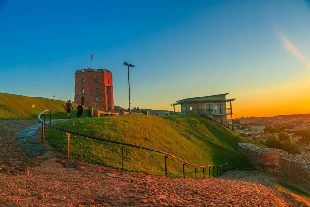 Gediminas Tower in Vilnius at Sunset.