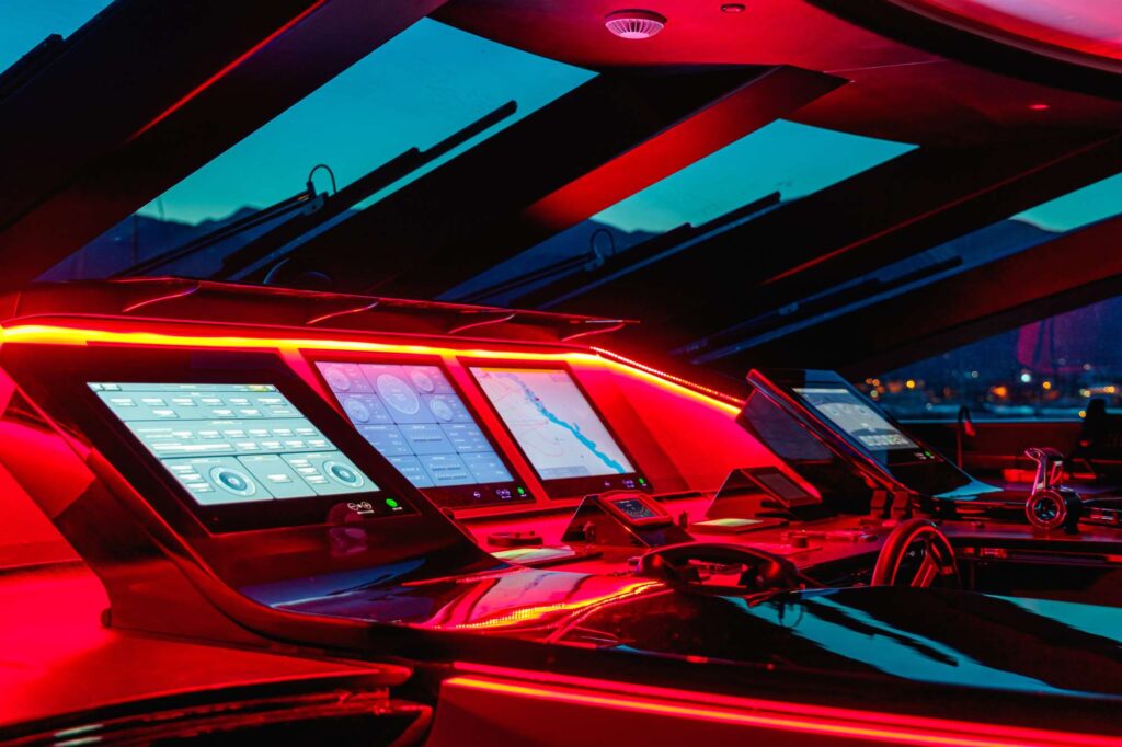 An interior shot of the control room of the boat