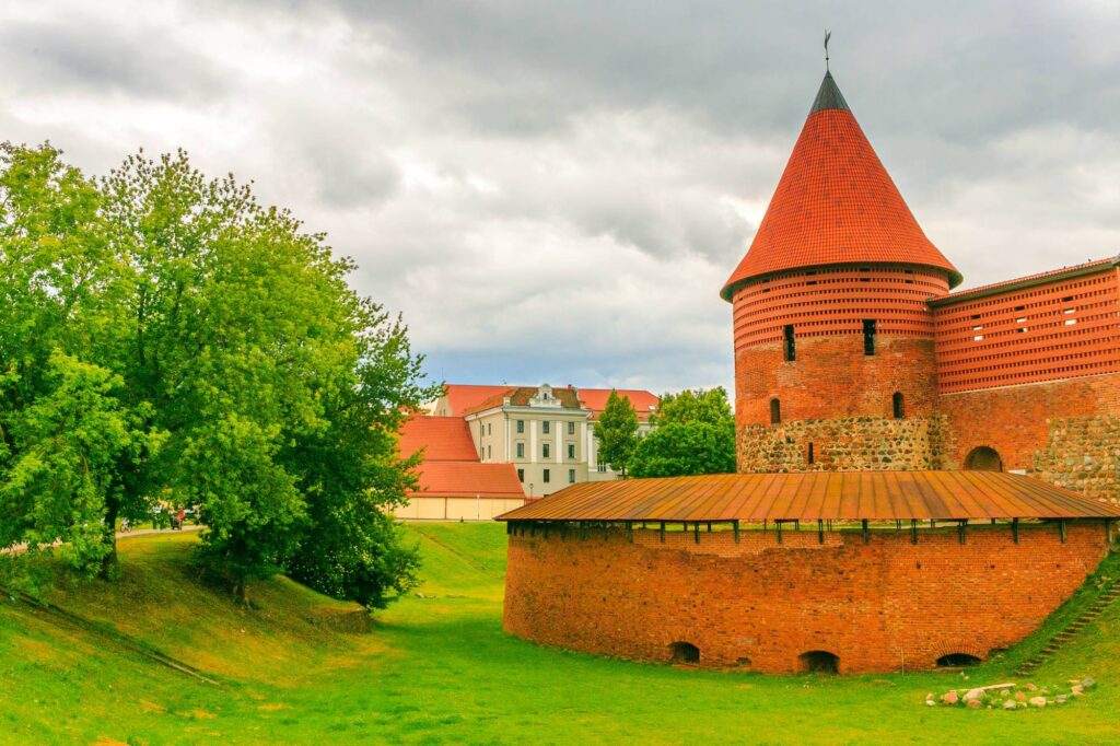 kaunas castle at sunrise in lithuania