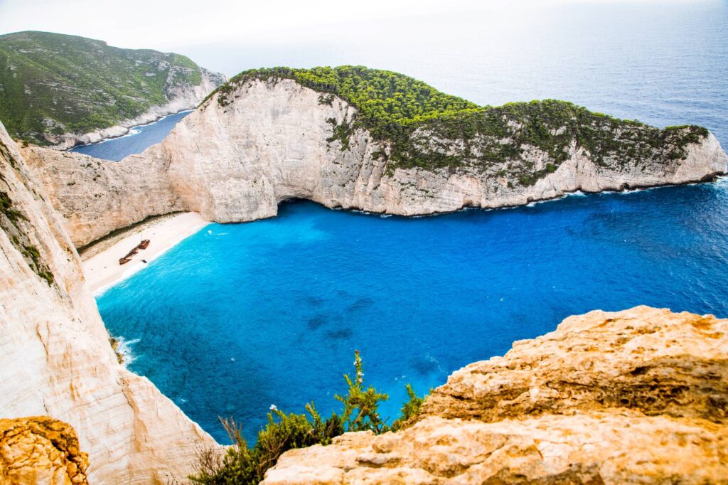 navagio beach with the famous wrecked ship in Zante, Greece