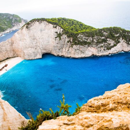 navagio beach with the famous wrecked ship in Zante, Greece