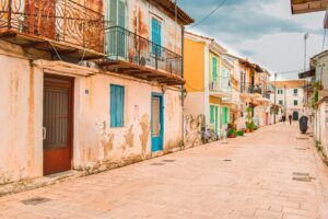 Photo of a greek street, presumably in lefkada