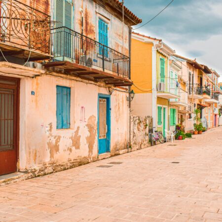 Photo of a greek street, presumably in lefkada