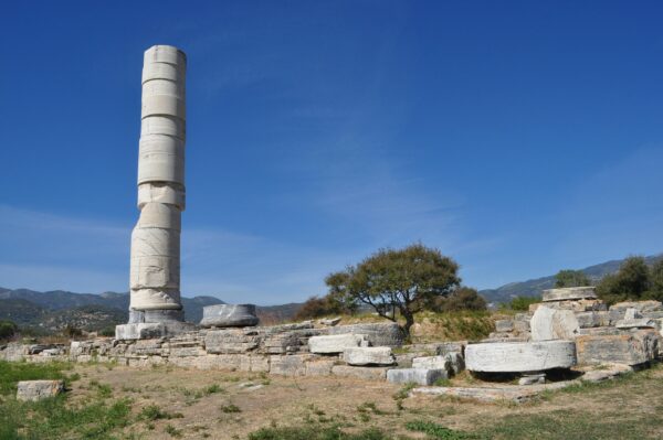 Ruins of the Heraion in Samos,Greece on a sunnday day with high UV