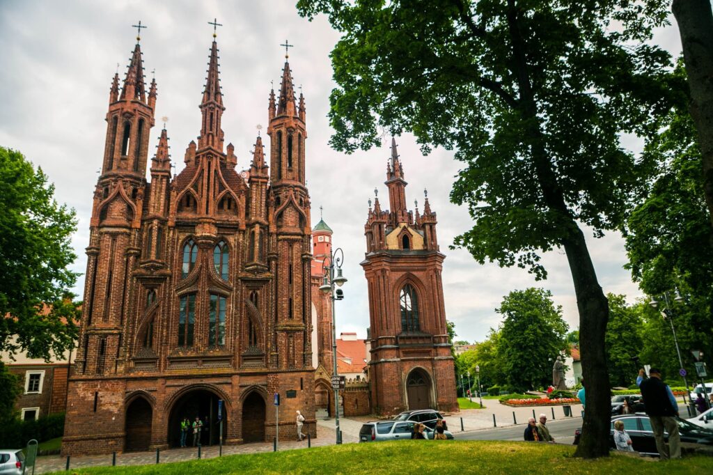 St Annes Church in Vilnius Lithuania has gothic architecture and is a brick building