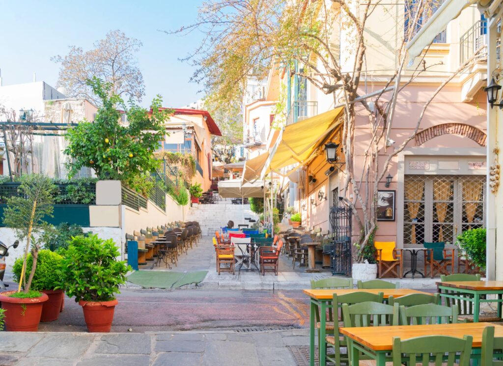 small cosy street of famous Plaka district in Athens, Greece