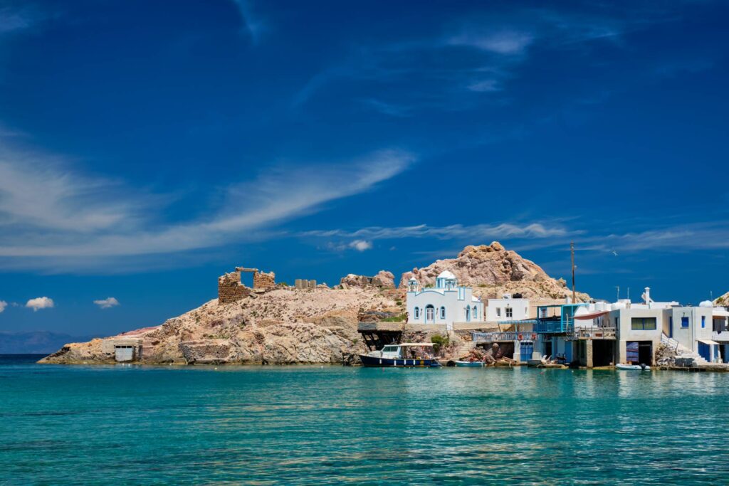 The beach of Firapotamos in Milos, Greece