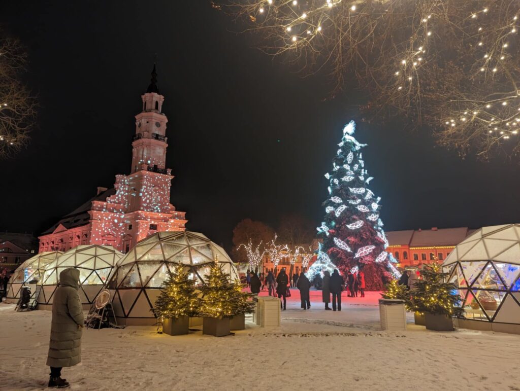 Enjoying the Christmas festivities in Kaunas' town hall square.