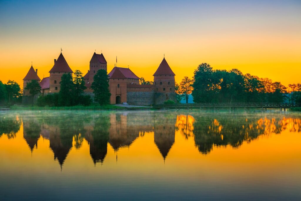 Trakai Castle at Sunries in Lithuania.