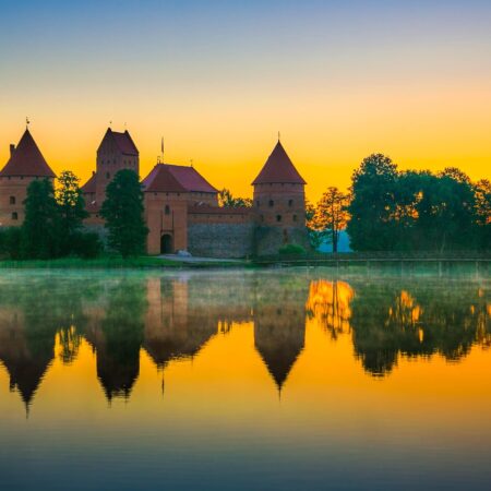 Trakai Castle at Sunries in Lithuania.