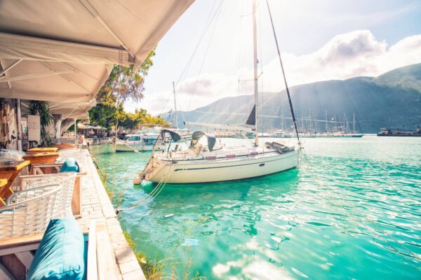 Vassiliki Bay in a sunny spring day on Lefkada island.